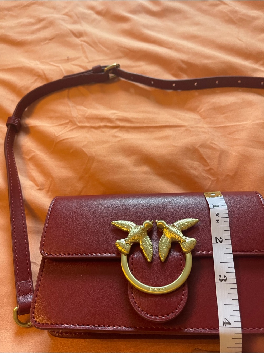 Pinko Red Leather Crossbody with Gold Bird Ring - Picture 6 of 7